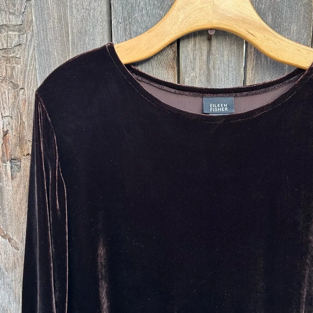 Eileen Fisher Stretch Velvet Maxi Dress Bateau Neck Brown L - Picture 3 of 15